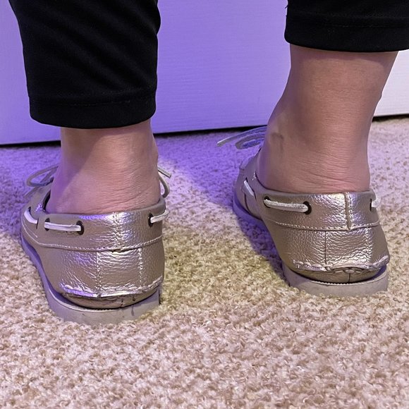 Sperry Top Sider Silver Metallic Boat Shoes - Picture 6 of 9